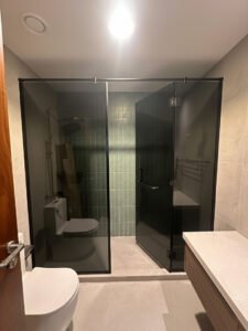gray shower glass hinged door 14983